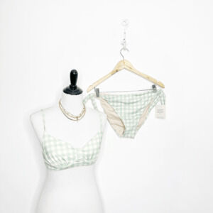KITTY AND VIBE Side Tie Bottoms Bikini Sage Gingham womens 2XL1 NWT